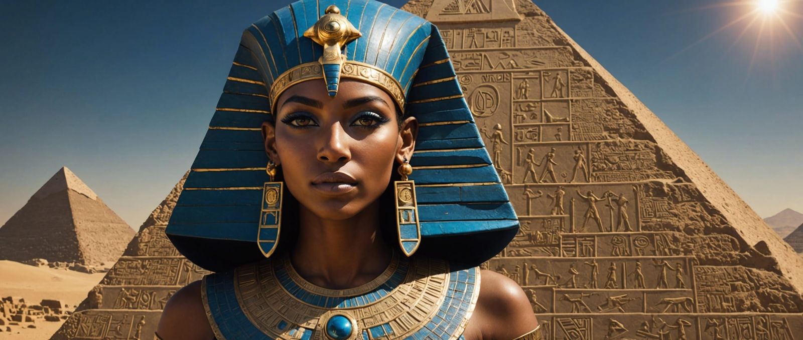 Egyptian Woman in Gold Armor with Hieroglyphs