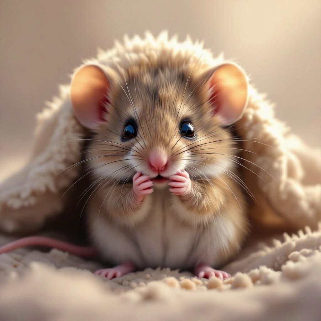 Frightened Baby Mouse Hiding, in Hyperrealistic CGI