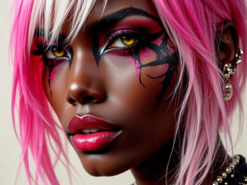 Egyptian Idol With Pink-White Hair And Neon Eyes