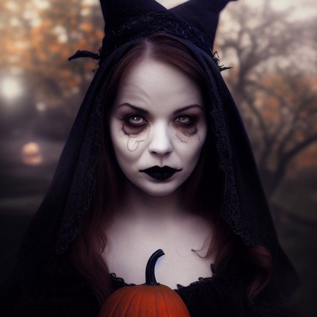 Halloween Witch with Pumpkins: Detailed Concept Art