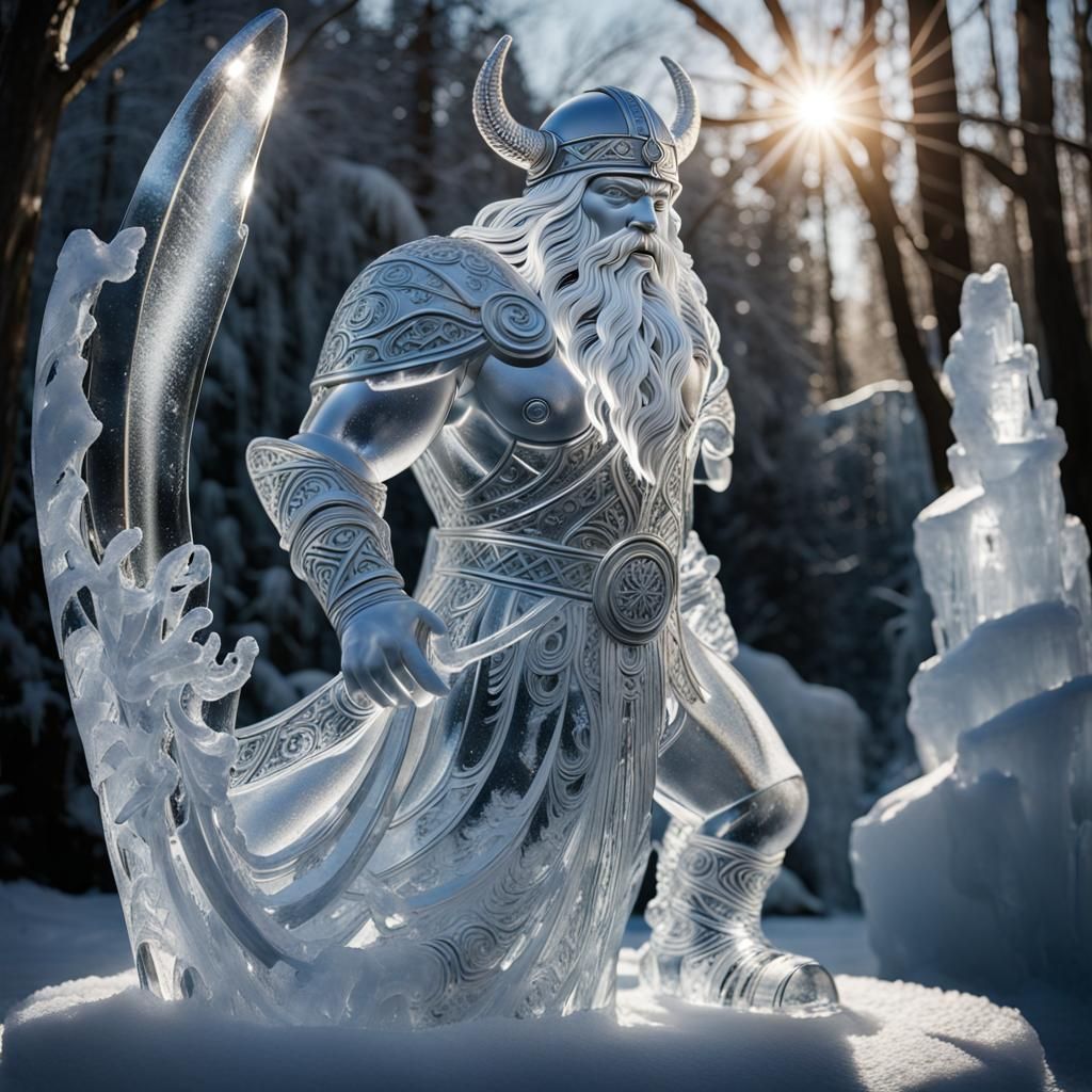 sculpted ice artwork captures the mesmerizing beauty of sunl...