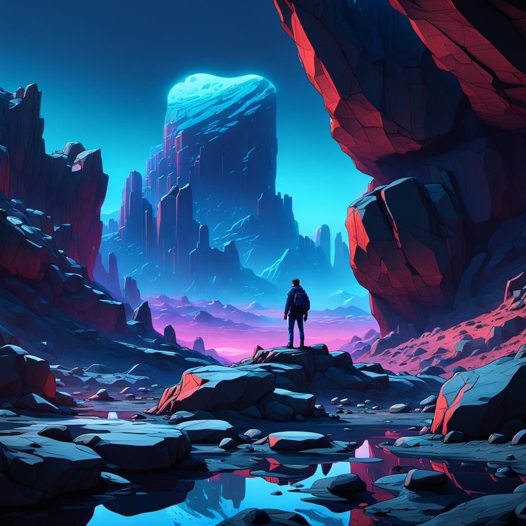 Futuristic Sci-Fi Landscape with Lone Figure