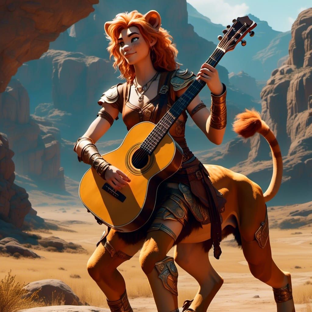 Cinematic Liontaur Bard Plays Guitar