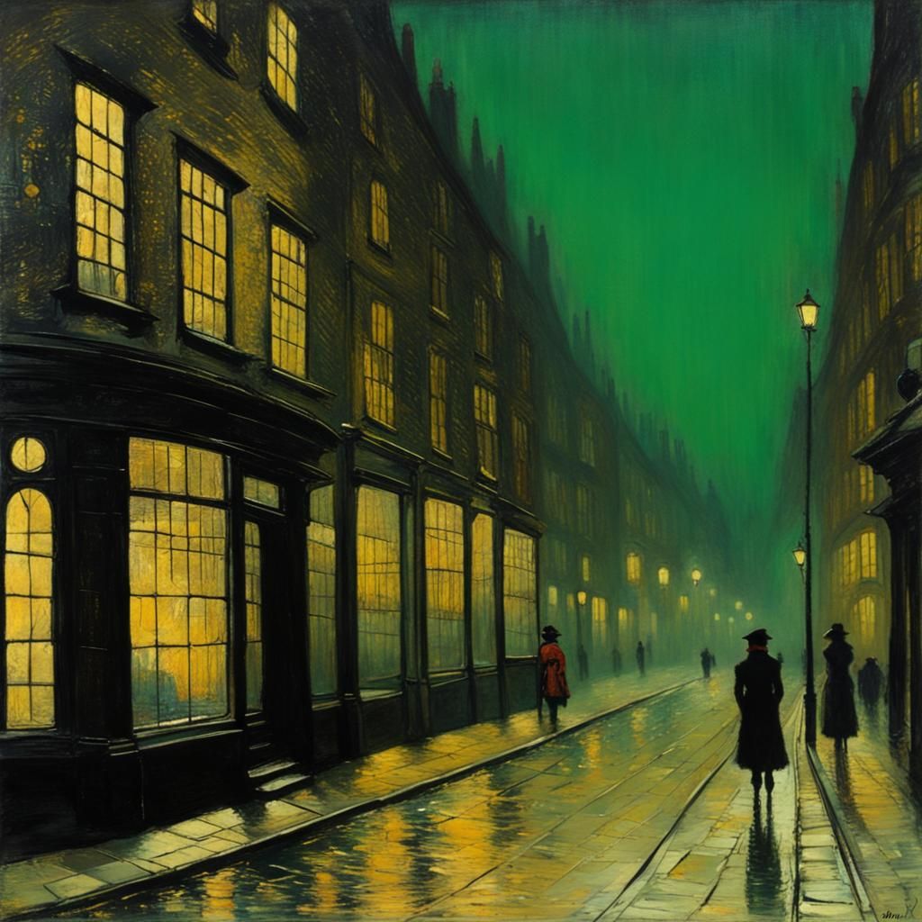 City Street at Night in Grimshaw Style