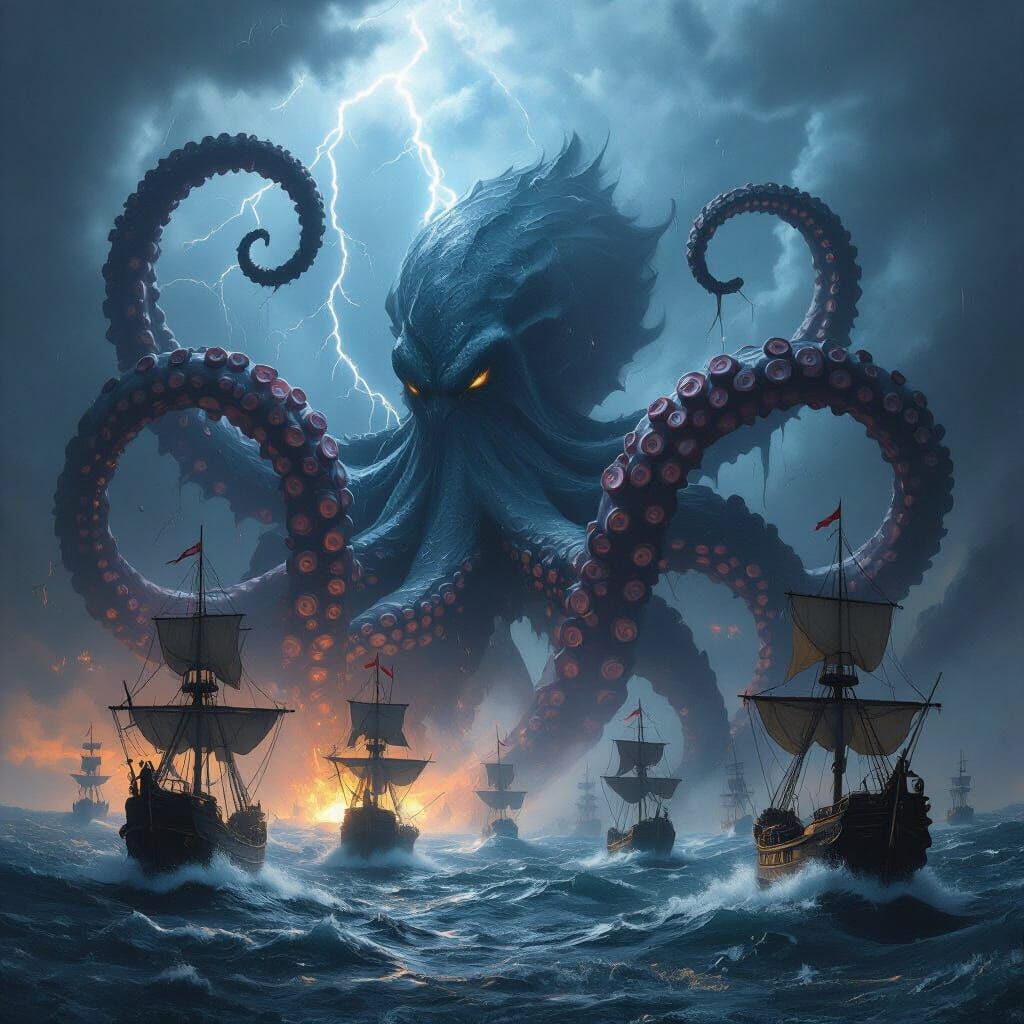 Kraken Emerges from Stormy Ocean Depths
