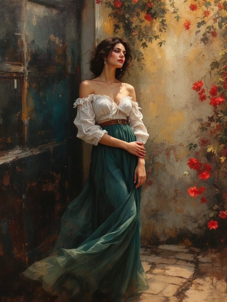 Elegant Woman in Turkish Street, Art Nouveau Style