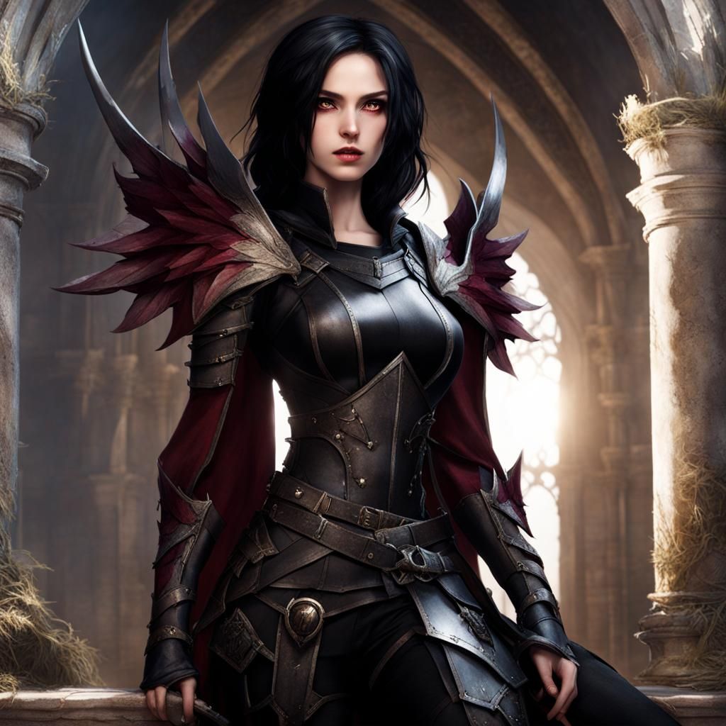 Ethereal Woman with Dragon Wings in Ruined Church