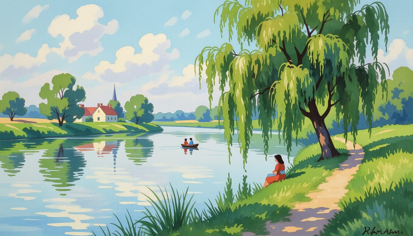 Monet-Style Weeping Willow Impressionist Painting