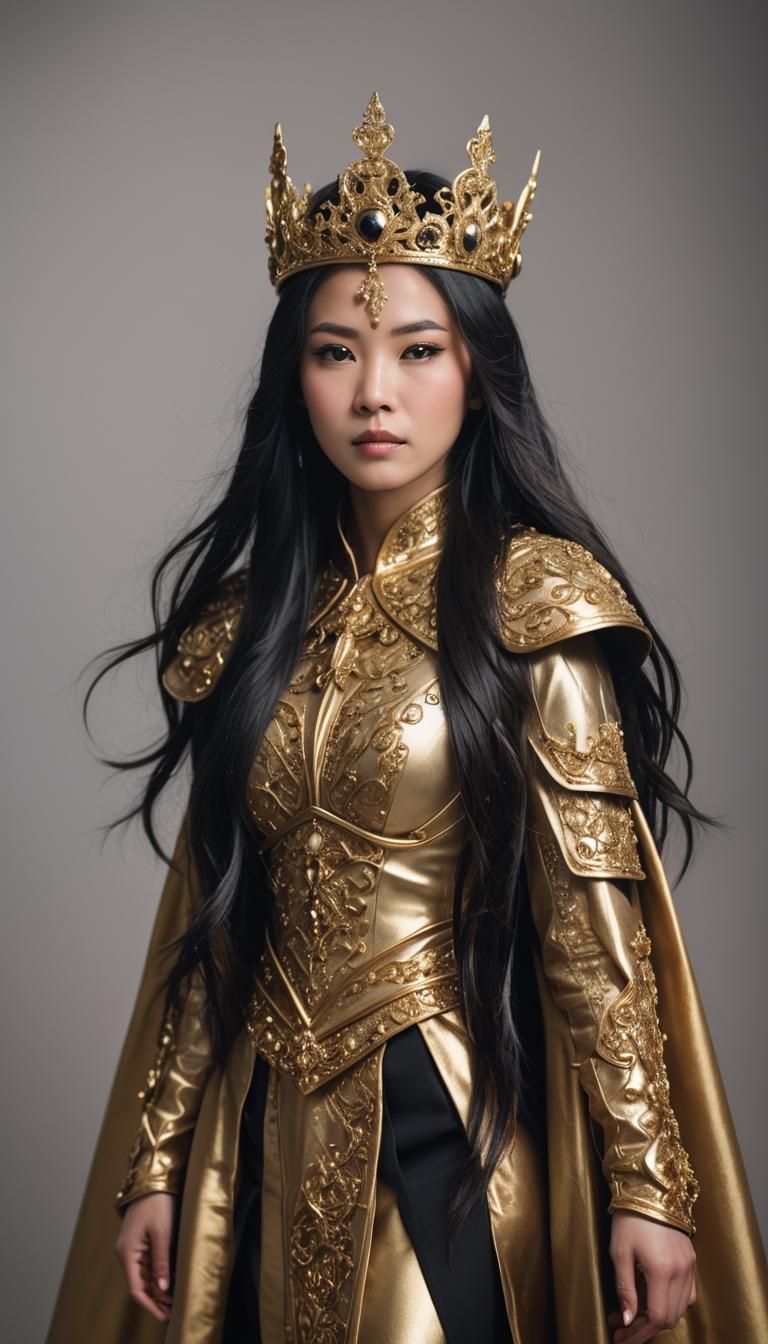 Regal Asian Woman in Golden Armor Portrait
