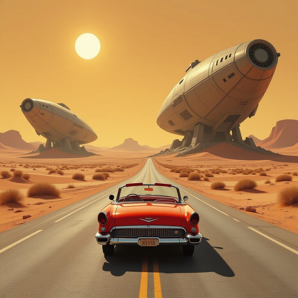 Vintage Convertible Under Alien Skies Concept Art