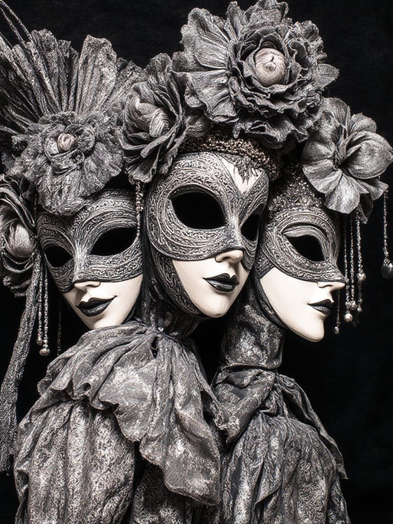 Bohemian Carnival Masks with Flowers in Klimt Style