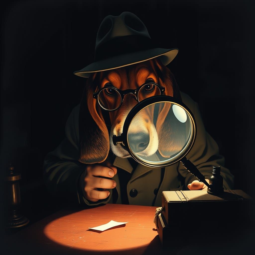 Basset Hound Detective in Film Noir Style