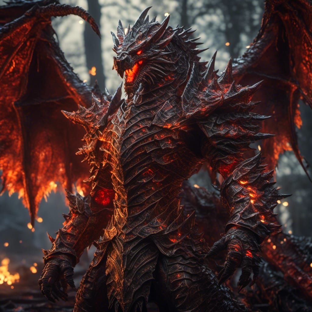 Hyperrealistic Deathwing Dragon in Flames