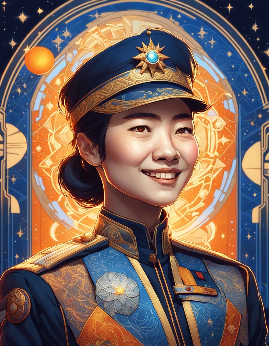 Hoshi Sato Portrait with Alphonse Mucha Style Filigree