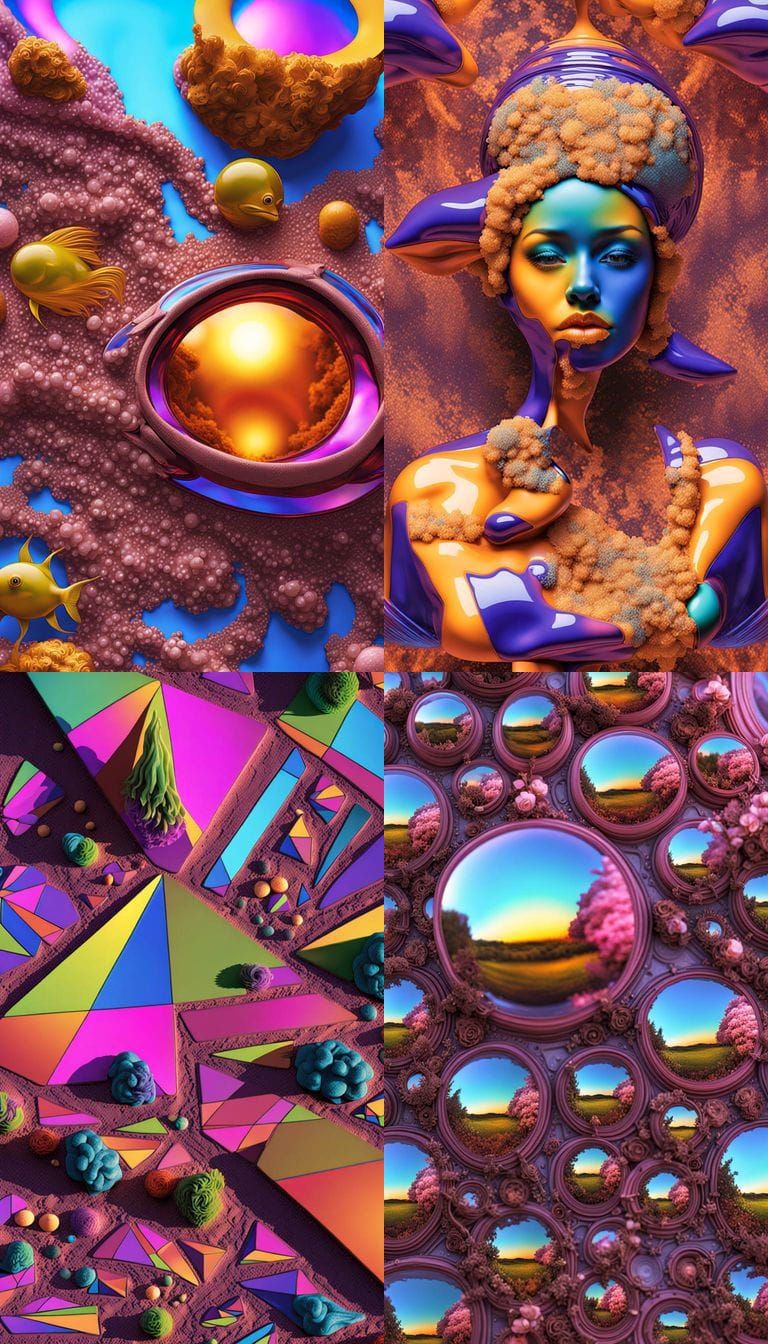 Abstract Psychedelic Neon 3D Renderings