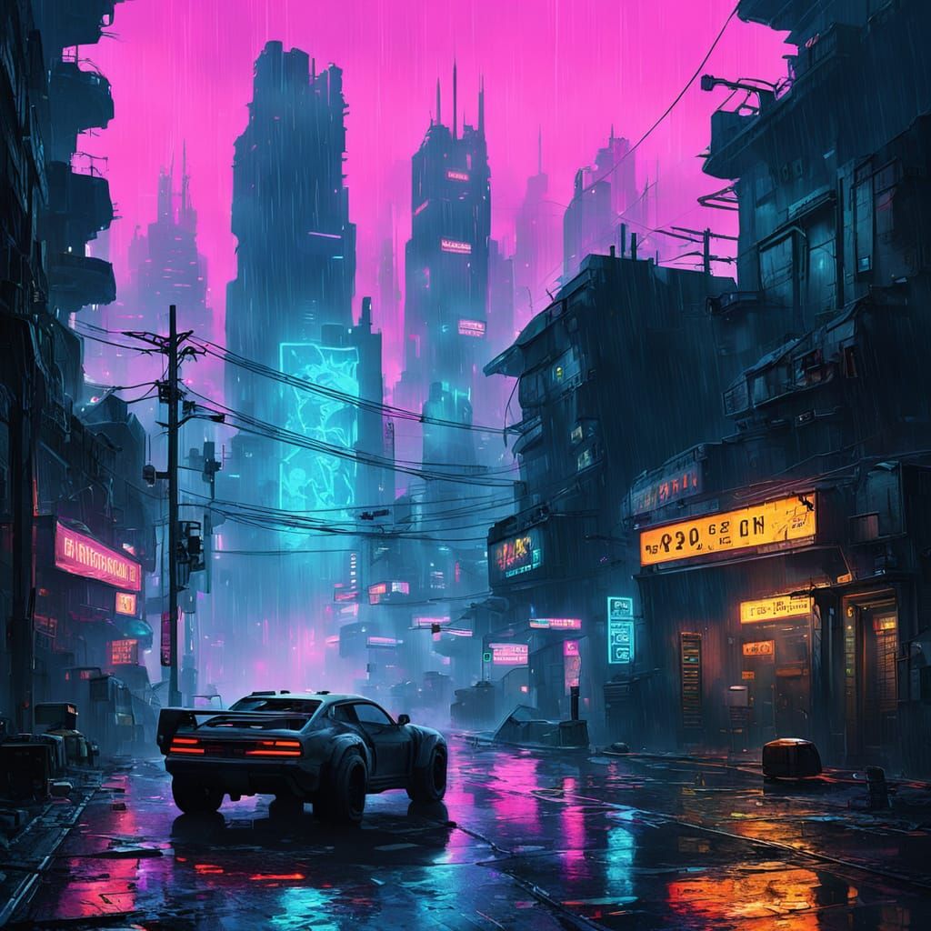 Gloomy Surreal Cityscape with Nuclear Explosion