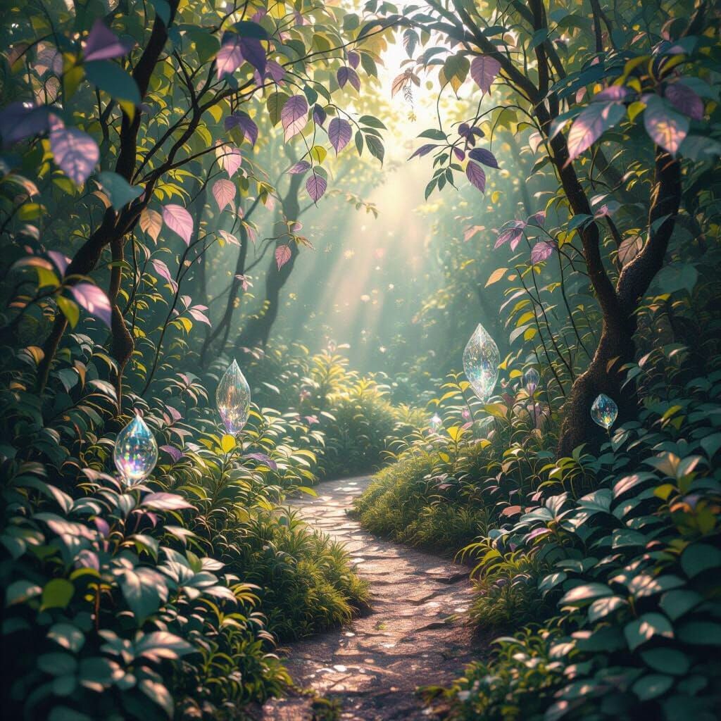 Enchanted Forest Garden: Translucent Leaves and Prismatic Li...
