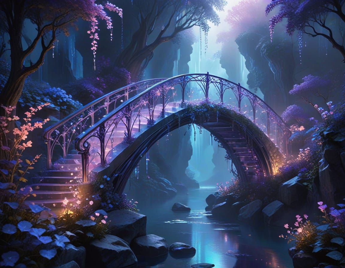 Breathtaking Crystal Bridge in Misty Chasm