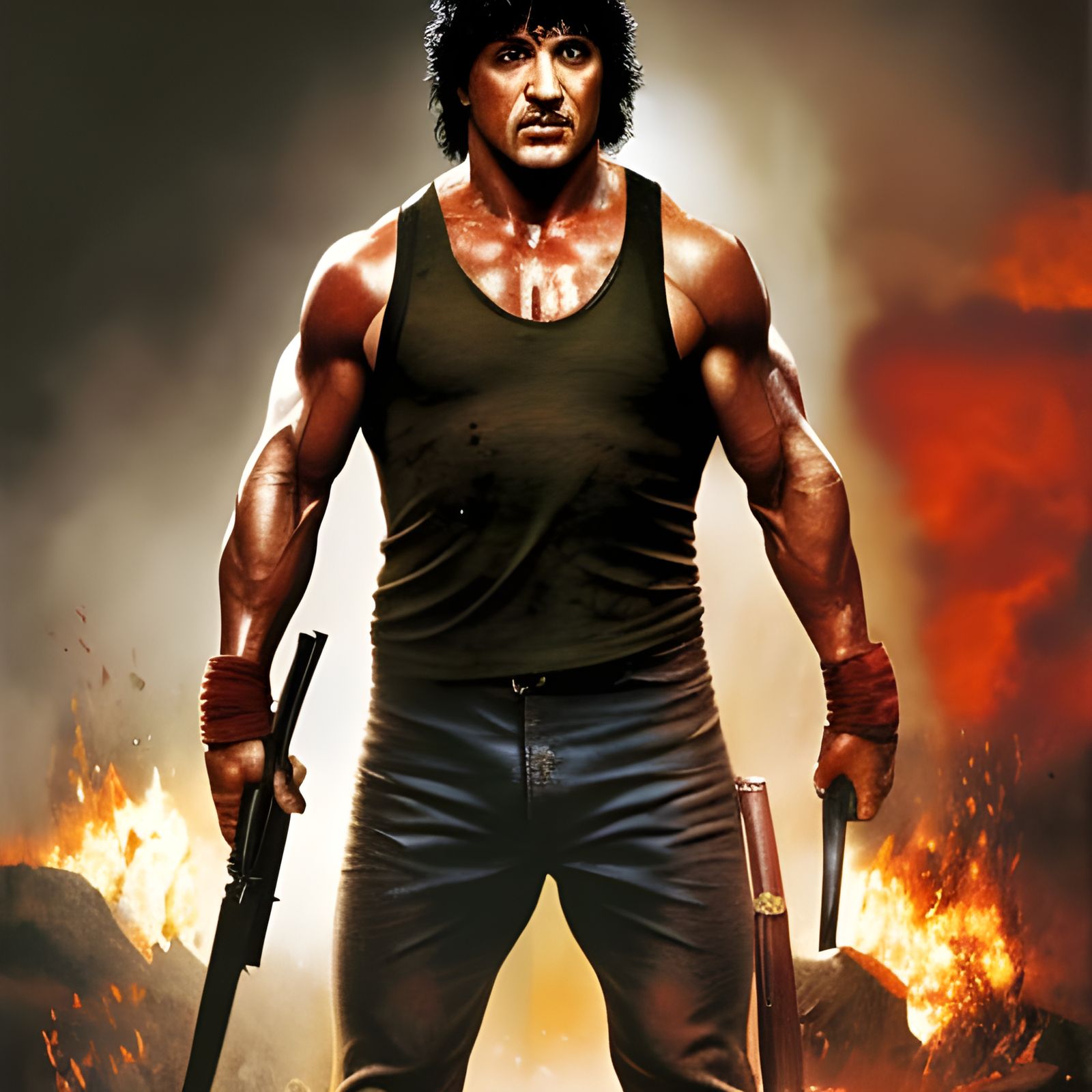 Hyperrealistic John Rambo in First Blood Style