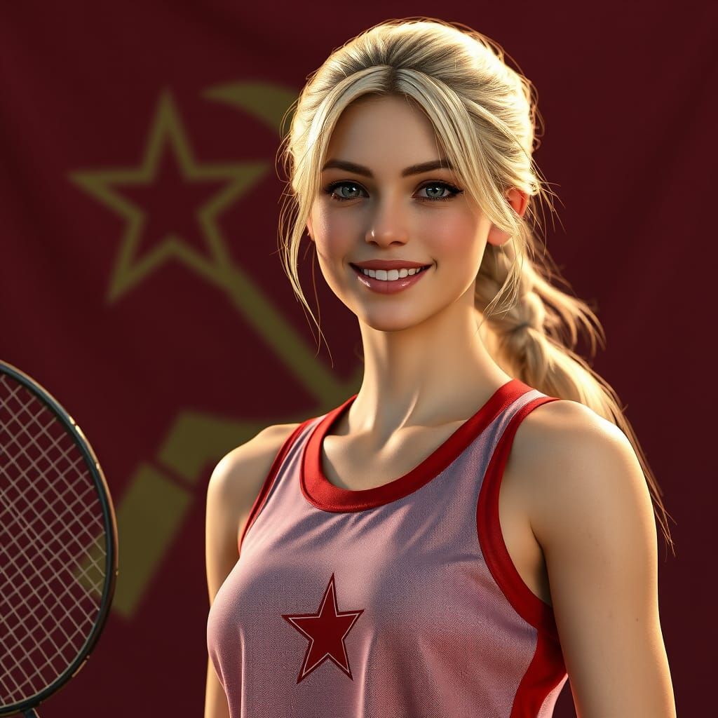 Soviet Badminton Player in 3D Game Style