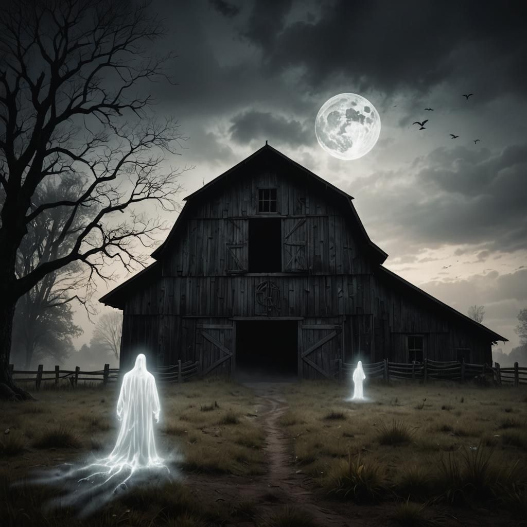 Haunted Barn with Ghosts: Dark Fantasy Concept Art