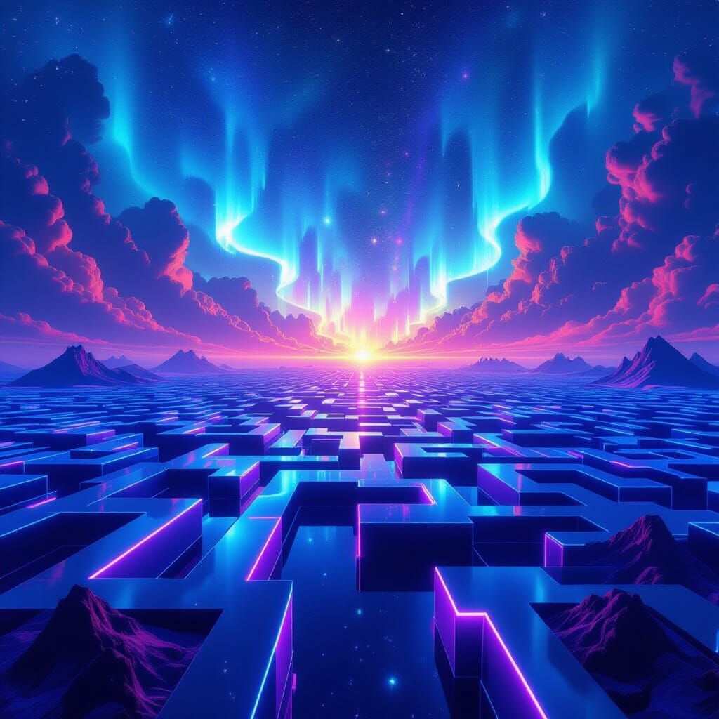 Ethereal Aurora Labyrinth in Digital Painting Style