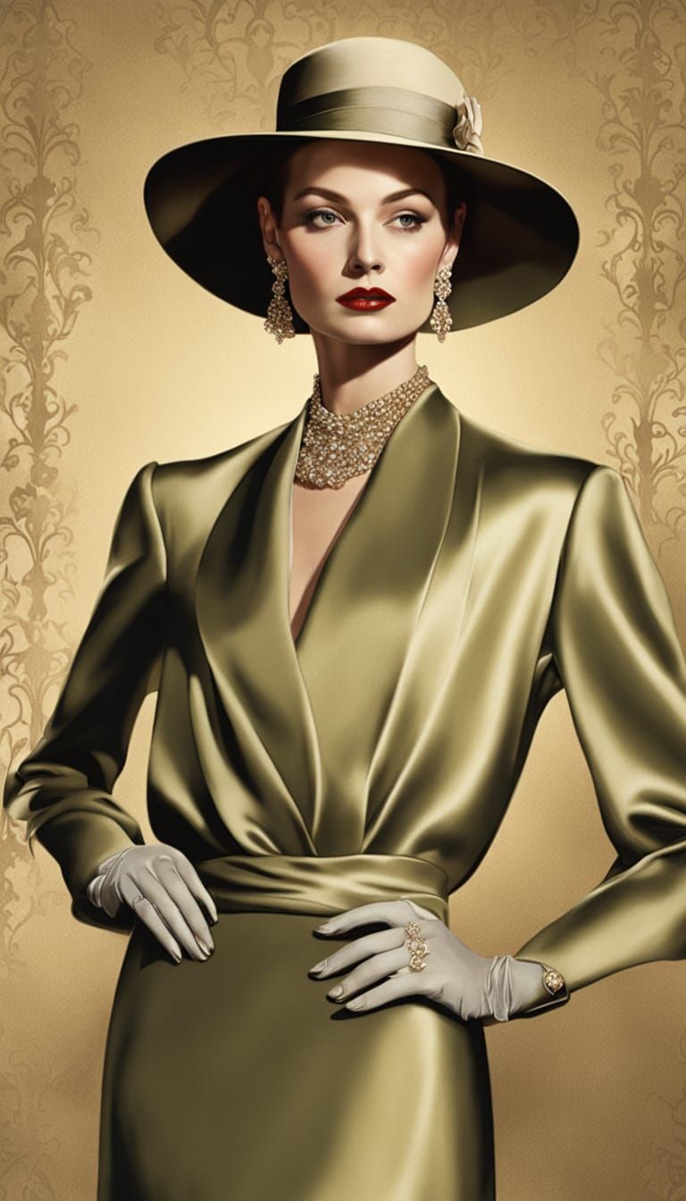 Glamorous Woman in Yellow: A Vintage Oil Painting