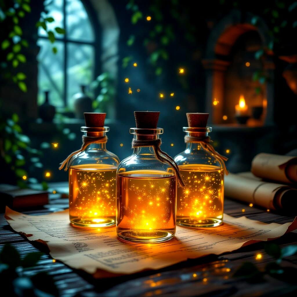 Fairy Potion Still Life in a Mysterious Room