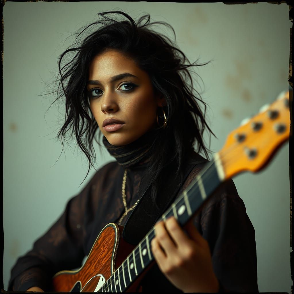 Grunge Guitarist: Avant-Garde Distressed Fashion Portrait