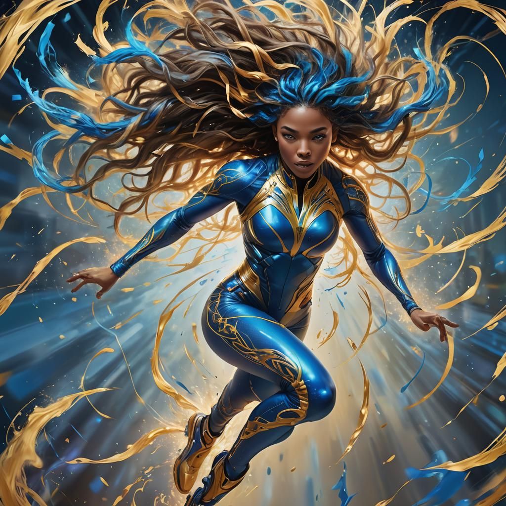 Woman Sprinter Radiating Colorful Energy