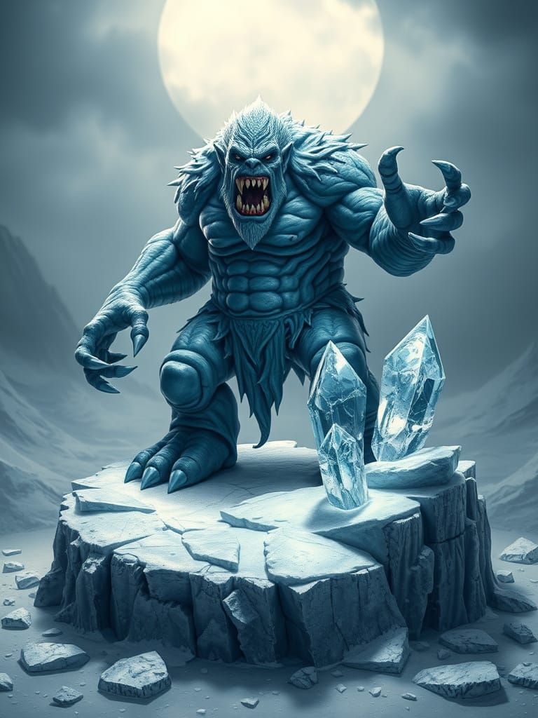 Grim Ice Troll Miniature in Dark Fantasy Scene