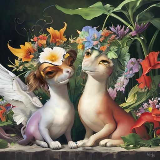 Surreal Anthropomorphic Flowers in Dreamlike Utopia, Dali St...