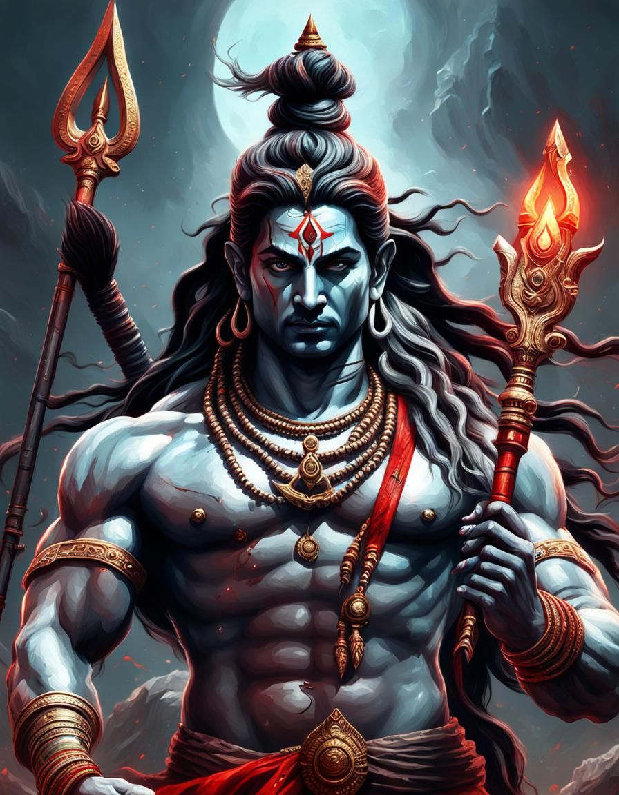Lord Shiva in War, Hyperrealistic Dark Fantasy Art