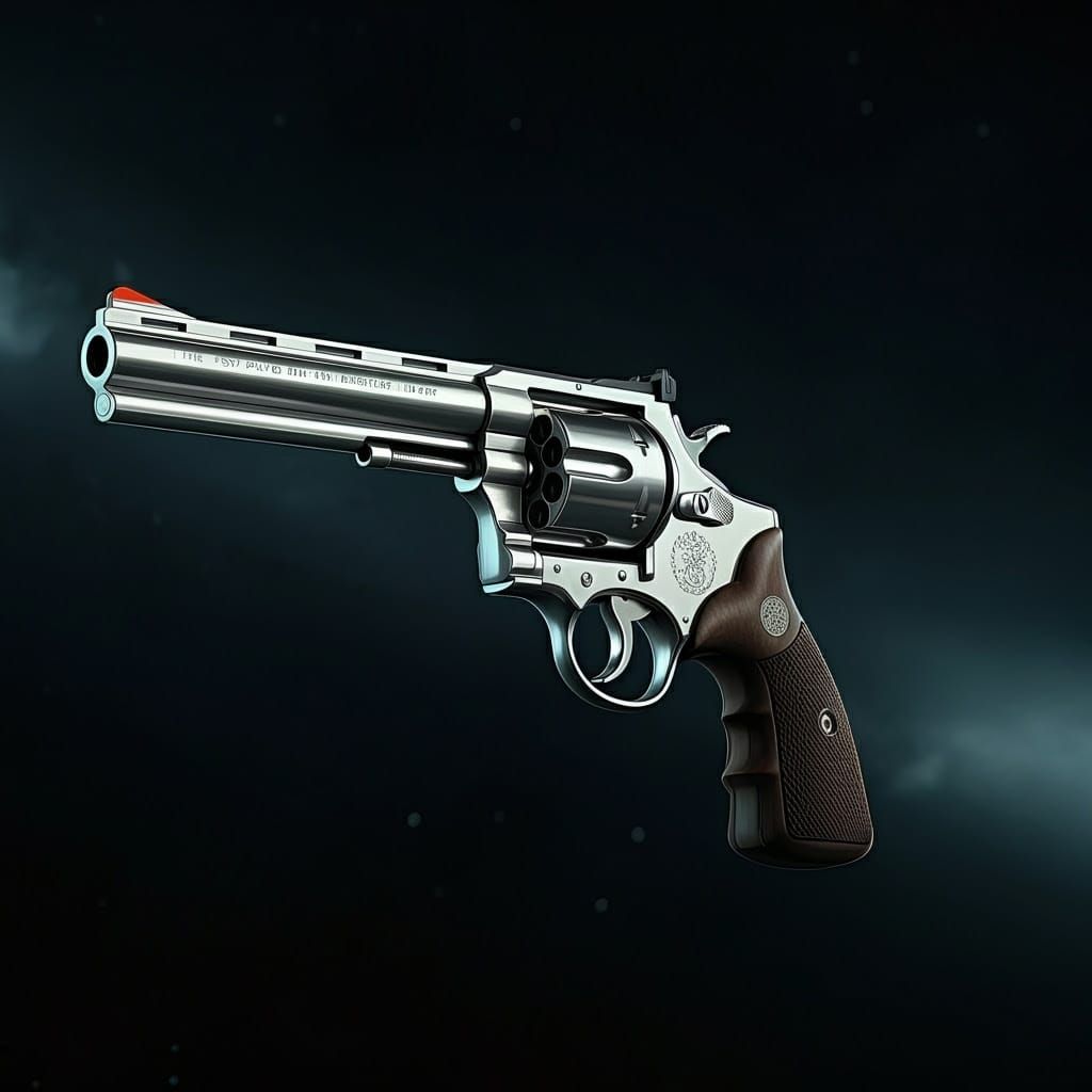 Glowing Chrome Revolver in Space