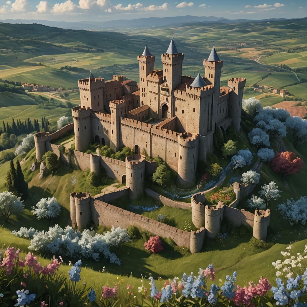 Tuscan Castle in Spring, Detailed Matte Painting