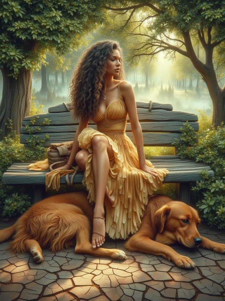 Woman and Dog Enjoying a Serene Afternoon