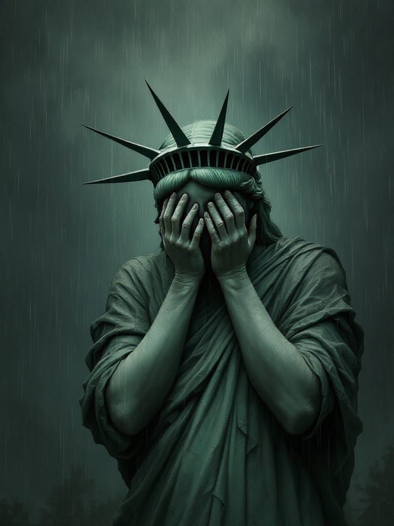 Sorrowful Statue of Liberty in Romantic Style