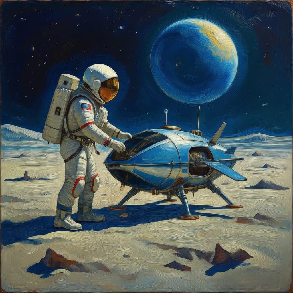 Astronaut Builds Space Mobile on Moon