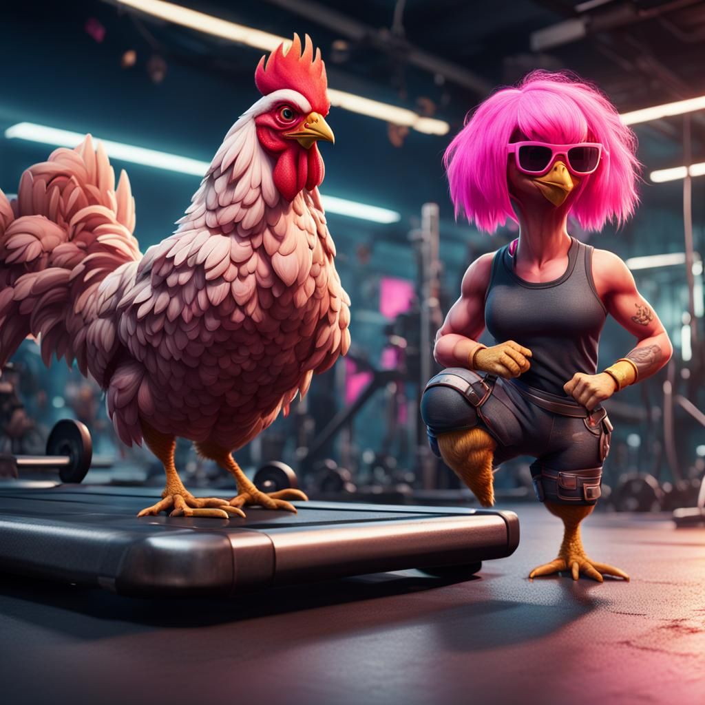 Buff Chicken at the Gym: Detailed Matte Painting