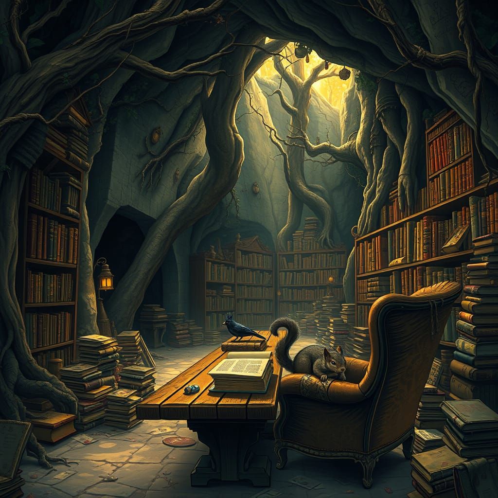 Enchanted Forest Library in Mystical Style