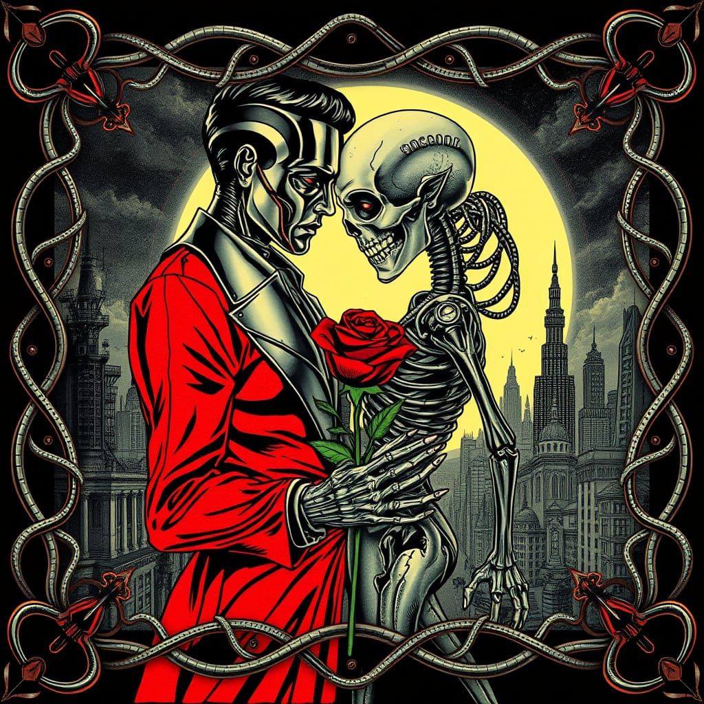 Biomechanical Love and Hate in Cyberpunk Landscape