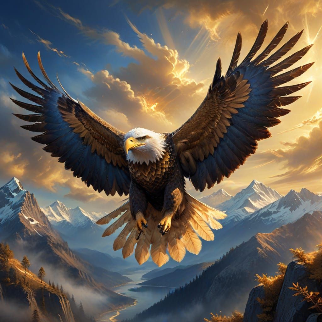 Majestic Eagle Soars Through Ethereal Sky, Fantasy Digital P...