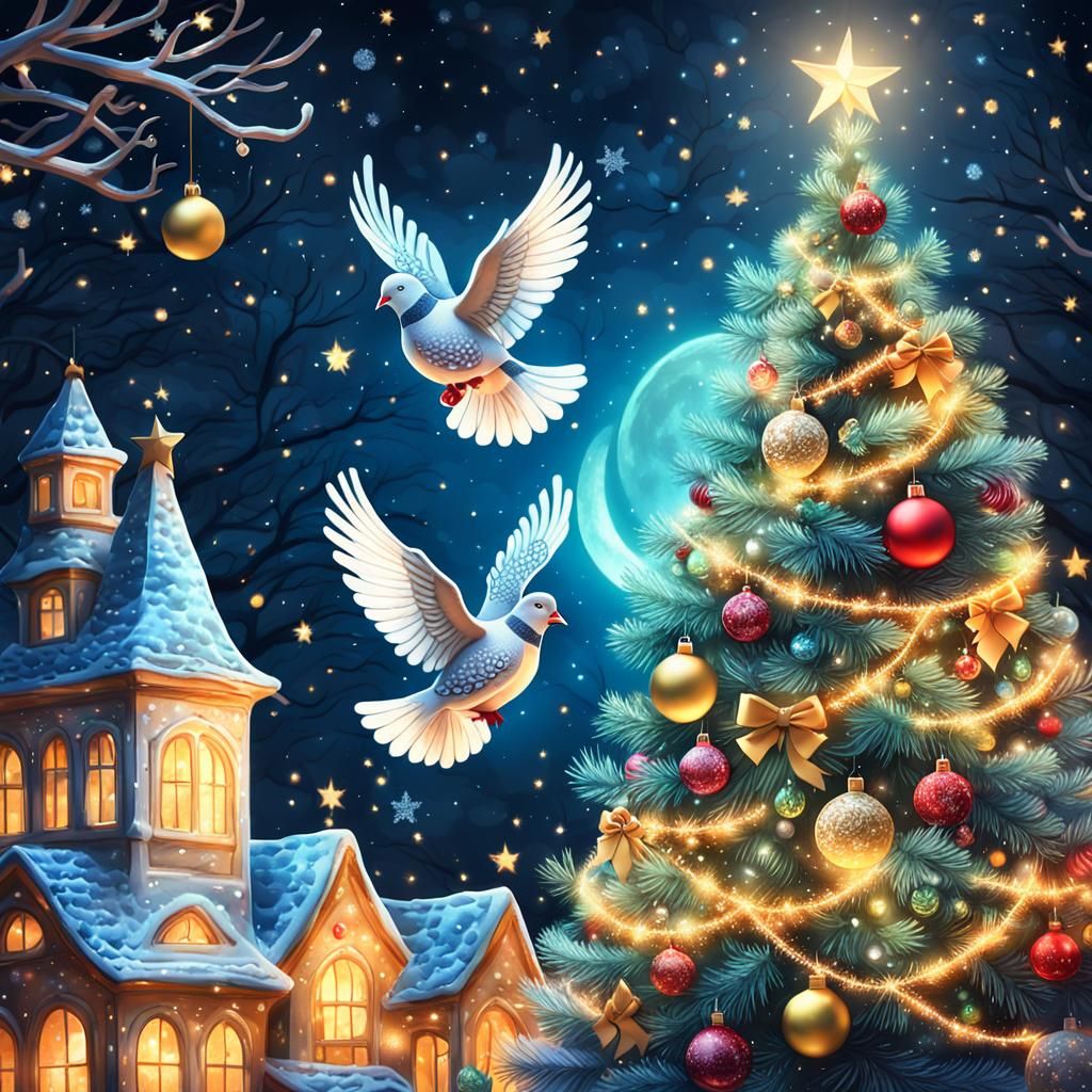 Clowncore Christmas: Turtle Doves and Decorated Tree