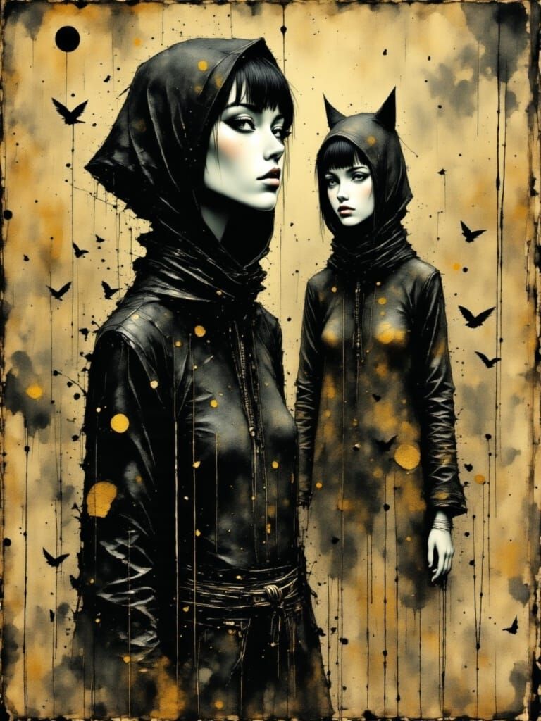 Gothic Woman with Red Hair in Surreal Gold