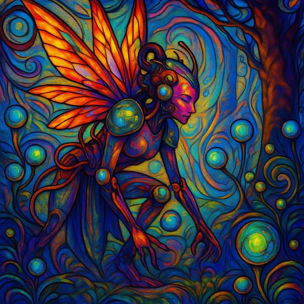 Magical Cryptic Creature Portrait in Stained Glass Style