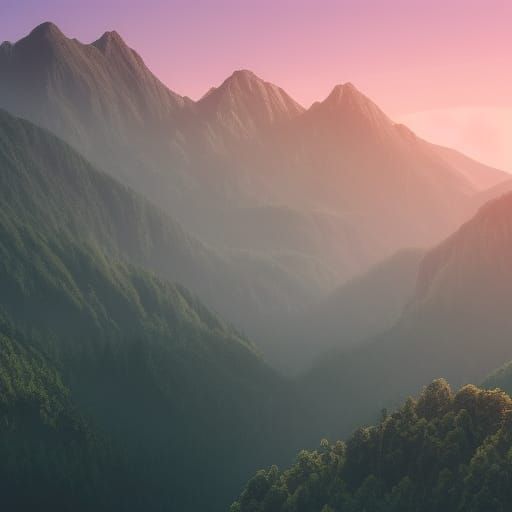 Mountain Sunrise: Detailed Matte Painting in Deep Color