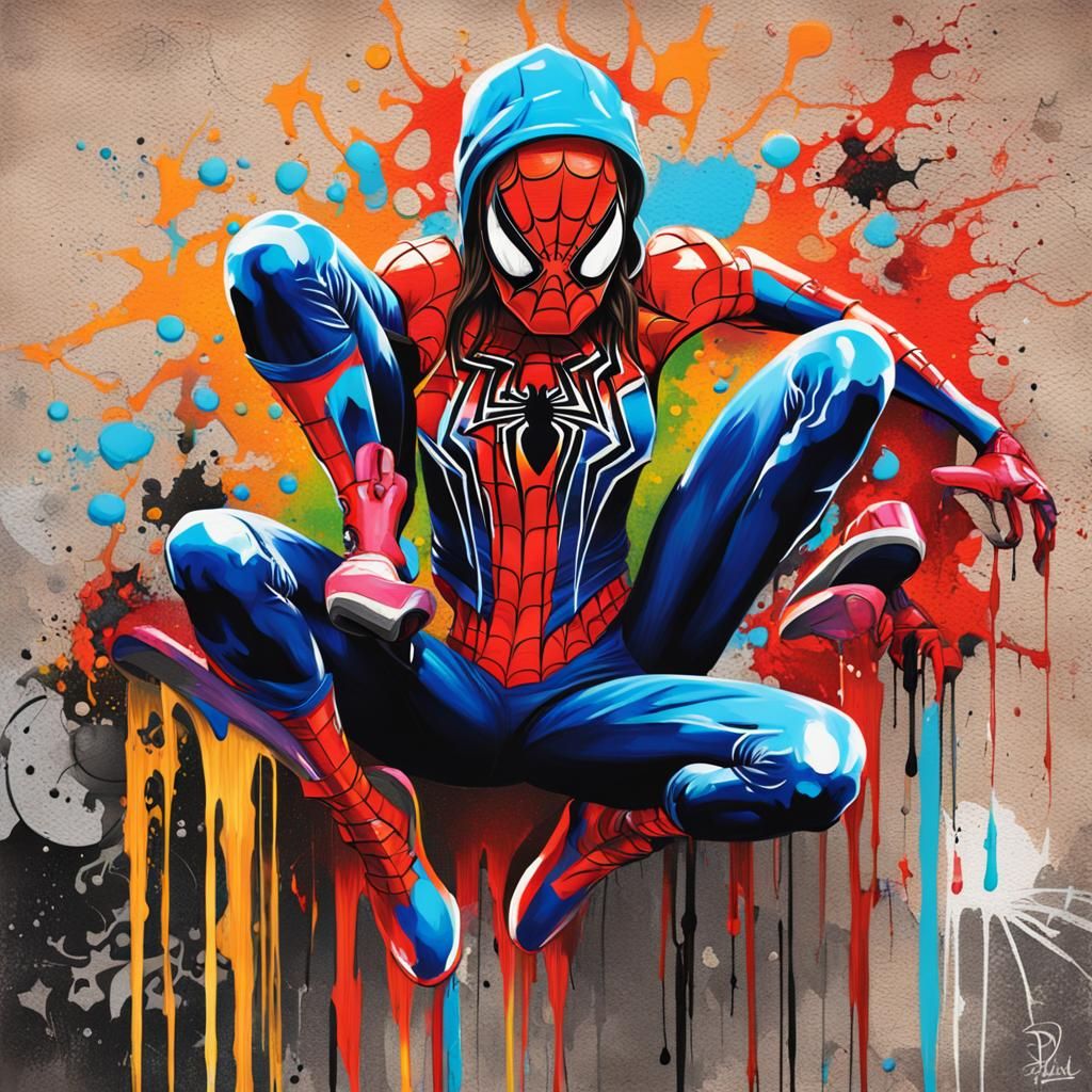 Spidergirl Graffiti Art in Splash Art Style