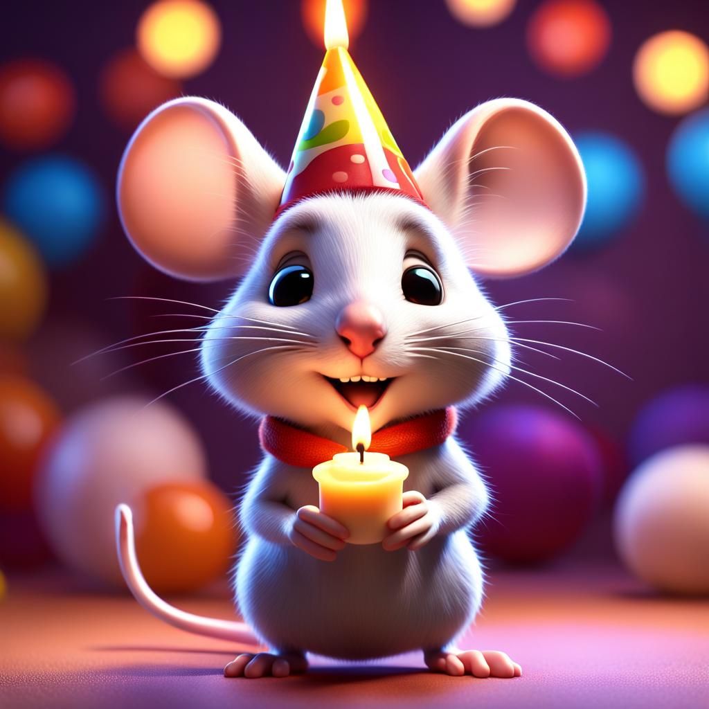 Festive Mouse Birthday Party in 3D Digital Art