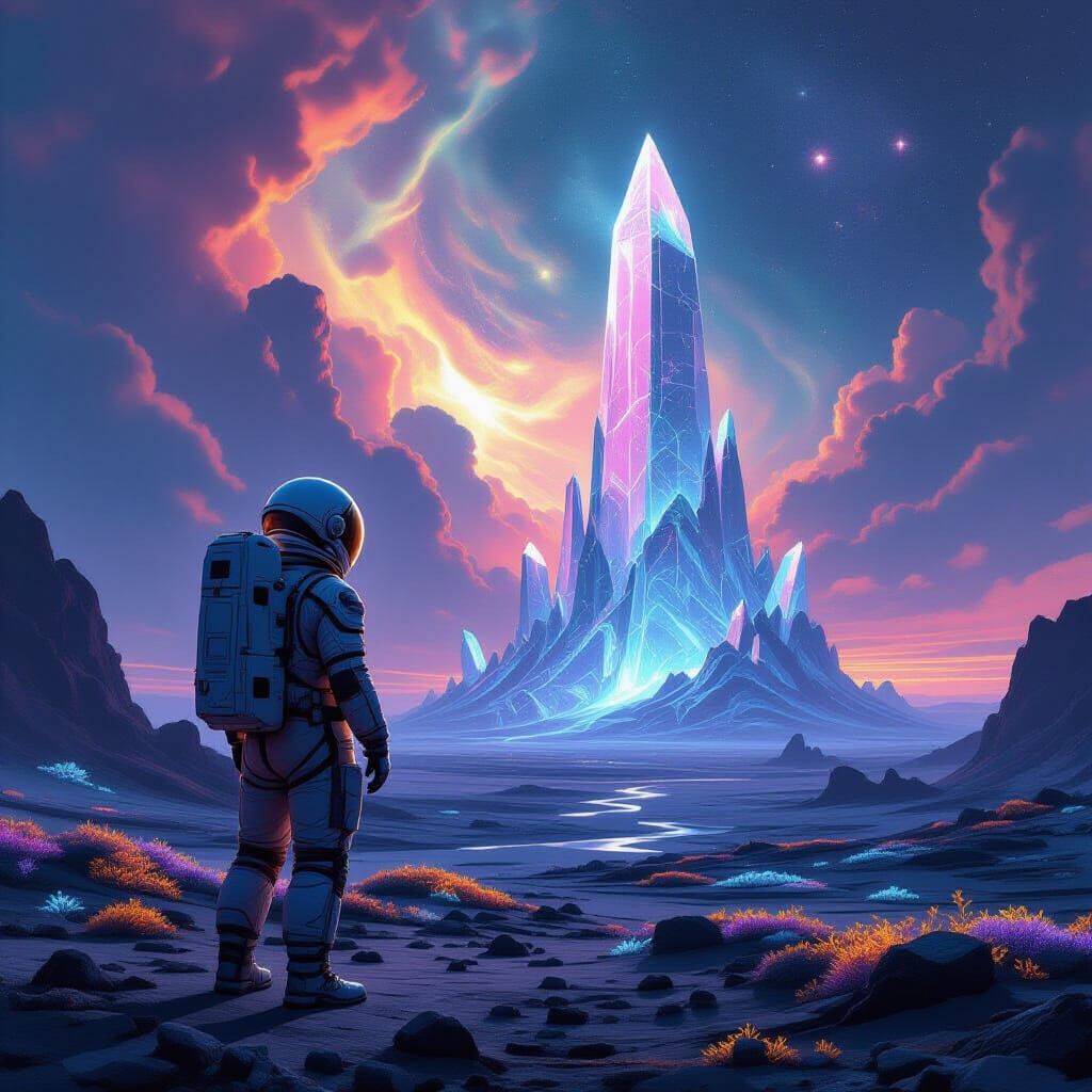 Astronaut Lands in Alien Galaxy with Crystalline Structure