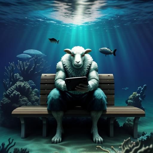 Surreal Sheep-Man Hybrid at Atlantis' End